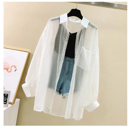 Summer Sunscreen Shirt – Elegant Thin Chiffon Korean Harajuku See-Through Loose Blouse & Casual Women’s Cardigan