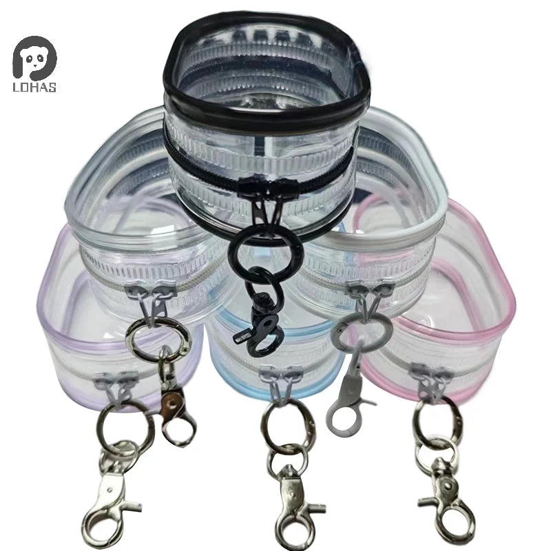 Transparent Plastic Jewelry Organizer - Storage Box and Pouch with Keychain | Dustproof Mystery Box with Cute Doll Design