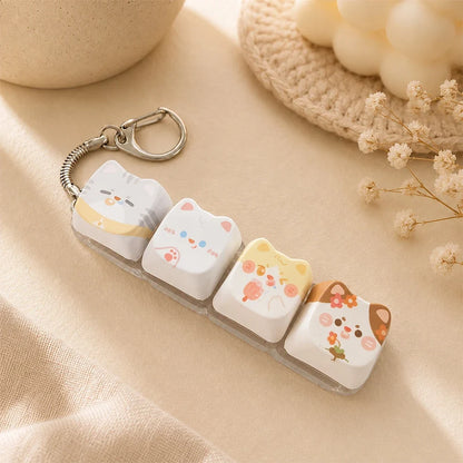 Cute Cat Relax Keycap Fidget Toy - Kawaii 4-Key Keyboard Keychain & Bag Charm Gift