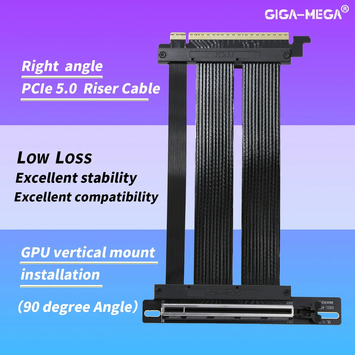 PCIe 5.0 X16 GPU Riser Cable - Gen5 128GB/s Right-Angle Graphics Card Extension for Vertical PC Mounting