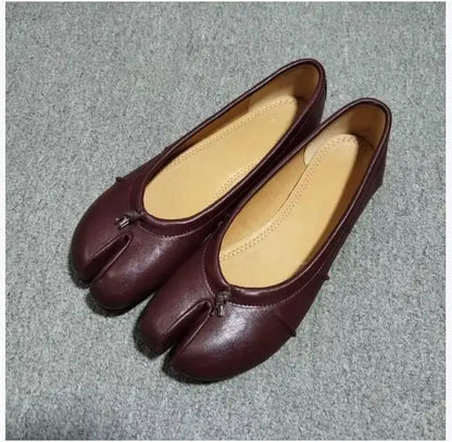 Women’s Luxury PU Leather Tabi Flats – Handmade Split-Toe Mule Shoes, Fashion High-Quality Designer Slip-On Footwear