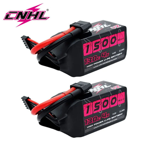 2PCS CNHL 4S 14.8V LiPo Battery – 1100mAh/1300mAh/1500mAh 130C with XT60 Plug for FPV Drone, Quadcopter, Airplane & Helicopter Hobby