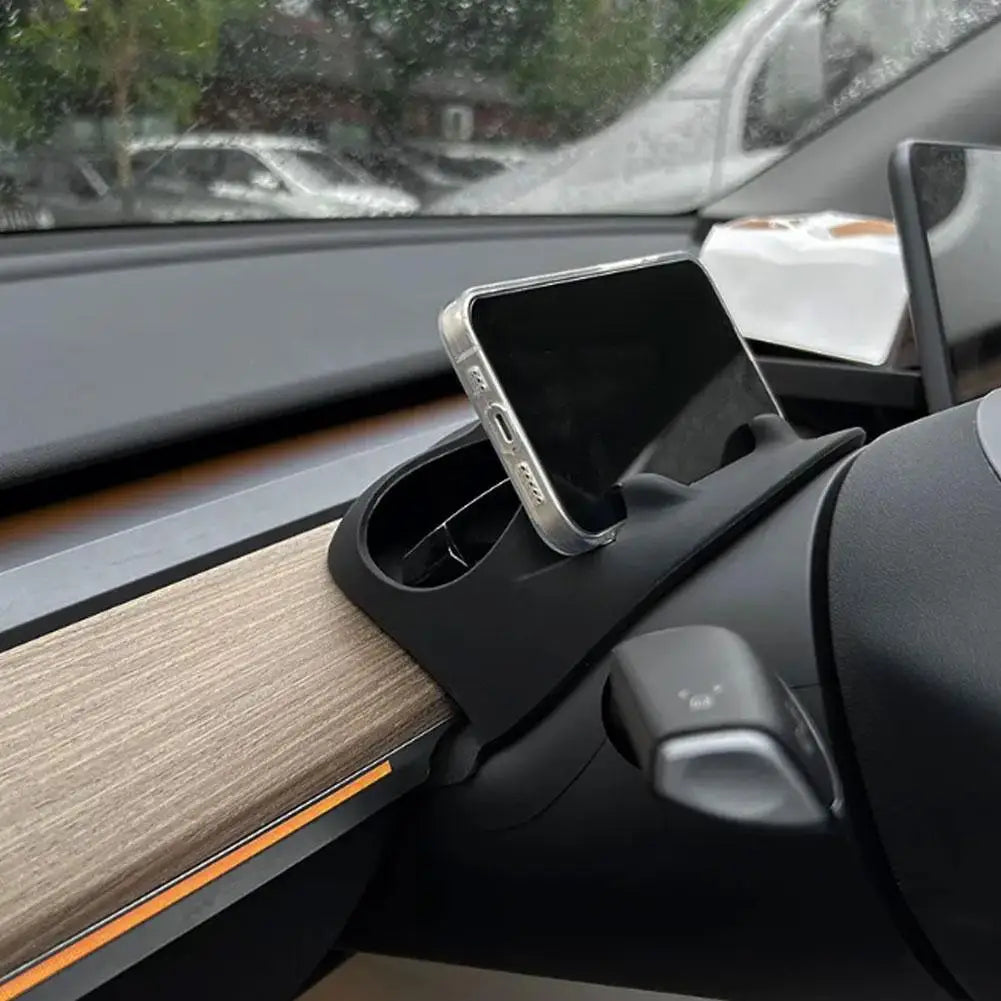 Steering Wheel Front Storage Box for Tesla Model 3/Y 2023 – Multifunctional Silicone Phone & Glasses Holder Car Accessory
