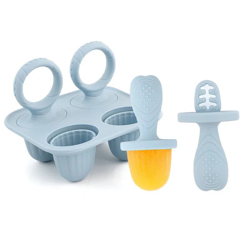 4/6 Cavity Baby Teething Ice Cream Mold – Silicone Freezing Milk Popsicle Stick Maker for DIY Homemade Summer Treats & Kitchen Use