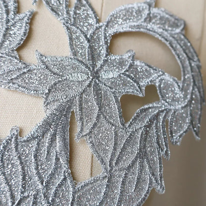 Silver Baroque Sequin Flower Applique – Embroidered Iron-On Patch for Wedding & DIY Crafts