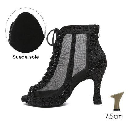 HROYL Women’s Latin Dance Shoes – Lace-Up Hollow Fish Mouth Jazz & Tango High Heels 6-10CM