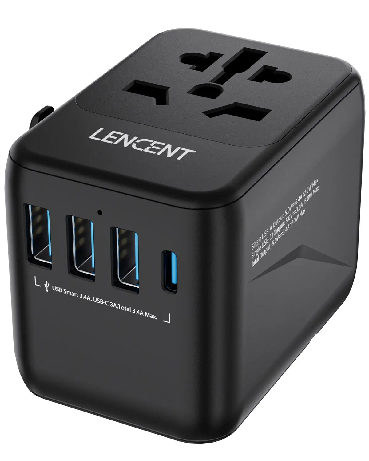 LENCENT Universal Travel Adapter with 3 USB Ports & Type-C PD Charging - EU/UK/USA/AUS Plug, All-in-One Travel Charger