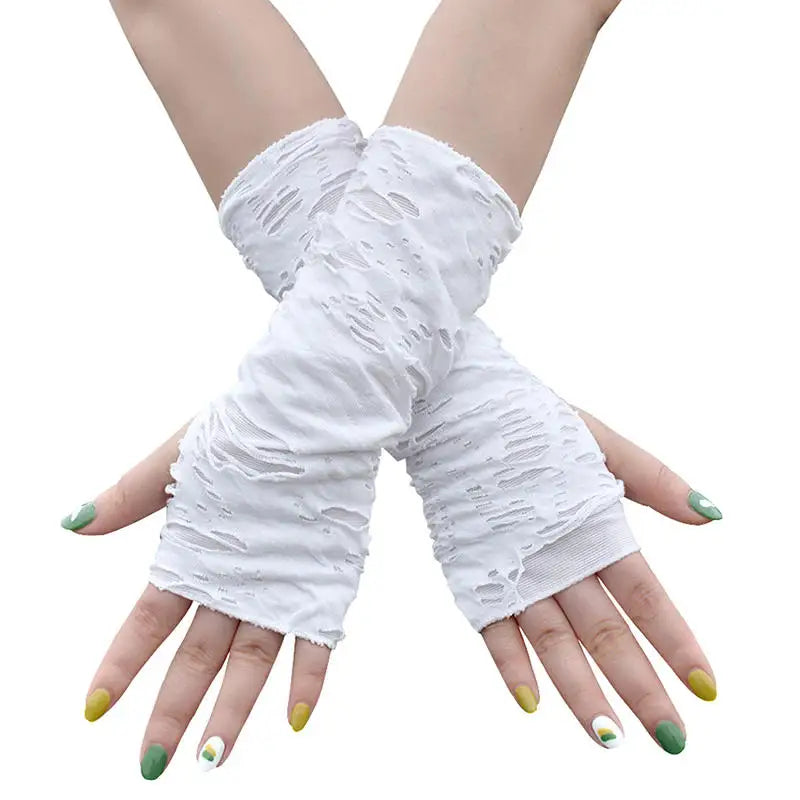 Gothic Fingerless Gloves - Unisex Stretchy Distressed Fashion Party Wear