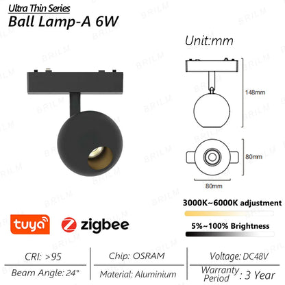 Ultra-Thin 6mm Magnetic Track Light – Dimmable LED Spot Lamp with Smart Tuya Zigbee Gateway