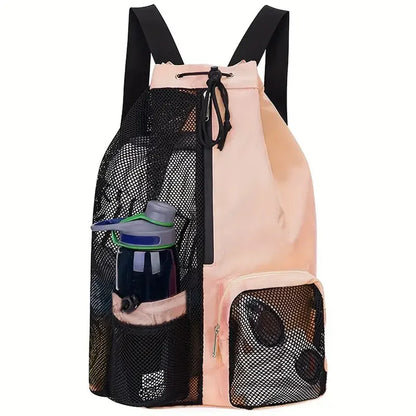 Swim Gear Mesh Backpack with Wet Pocket - Multipurpose Drawstring Beach Bag for Swimming, Gym and Workout Essentials