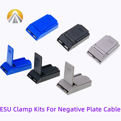 5-Piece ESU Clamp Kit — Electrosurgical Patient Board Grounding Cable Set in Blue, Grey, and Black