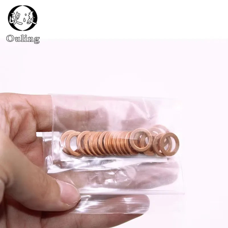 Copper Crush Washer Gasket Set (M6–M20) – Flat Seal Ring Marine Fitting, 1mm/1.5mm/2mm Thickness Durable Copper Washers