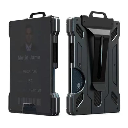 Minimalist Men’s Wallet – Slim RFID-Blocking Aluminum Money Clip with Clear ID Holder, Ultra-Thin Carbon Fiber Design