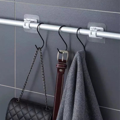 Self-Adhesive Adjustable Curtain Rod Hooks – Nail-Free Clamp Clips for Shower, Storage & Hanging Rails