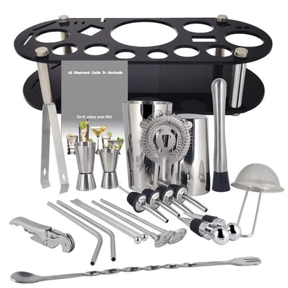 13-22Pcs Boston Cocktail Shaker Set - 750ml & 600ml Bar Tools, Wine Mixer Kit with Holder - Professional Bartender Tool Kit