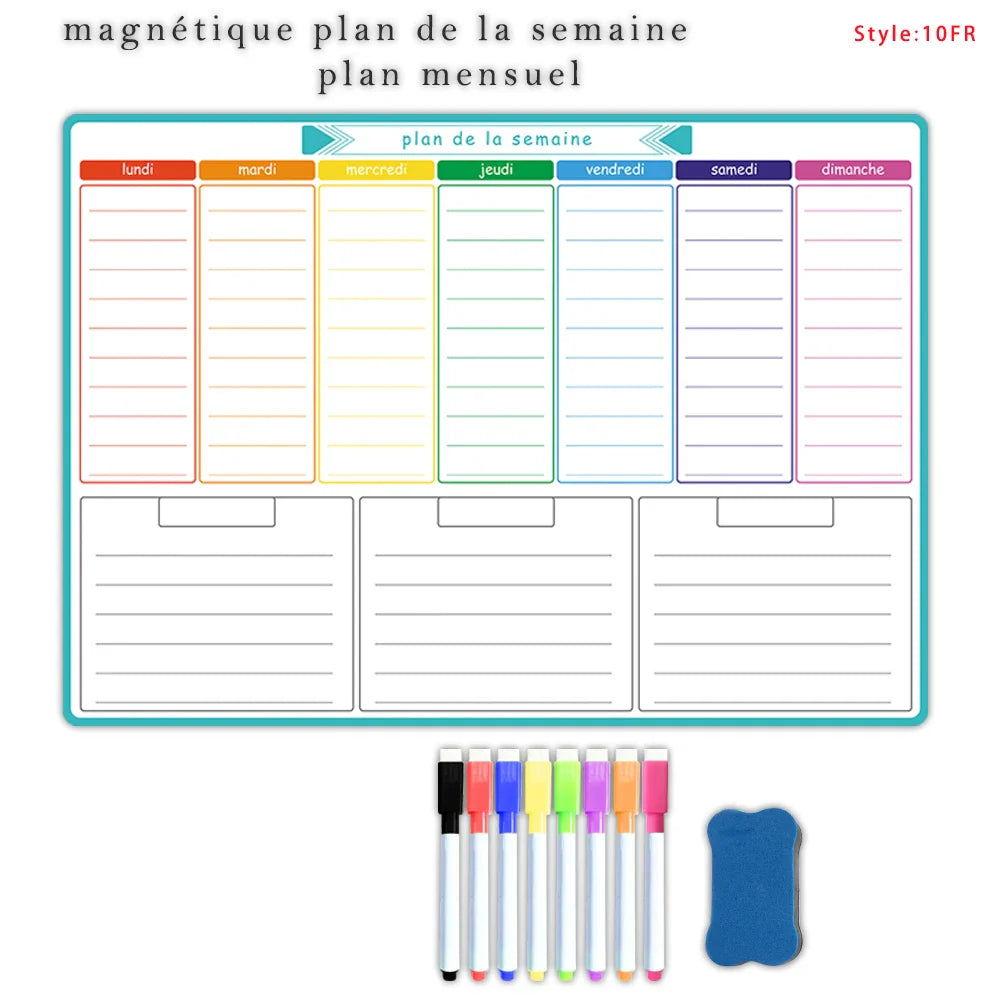 A3 Dry Erase Whiteboard Fridge Calendar – Weekly & Monthly Planner in Spanish, French, English