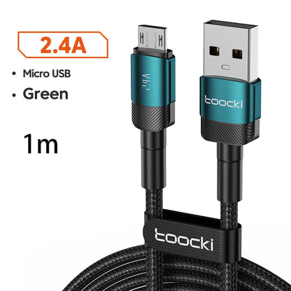 Toocki 2.4A Micro USB Cable – Fast Charging QC PD Data Cord for Samsung S6/S7, Redmi Note, Earphones, Fans