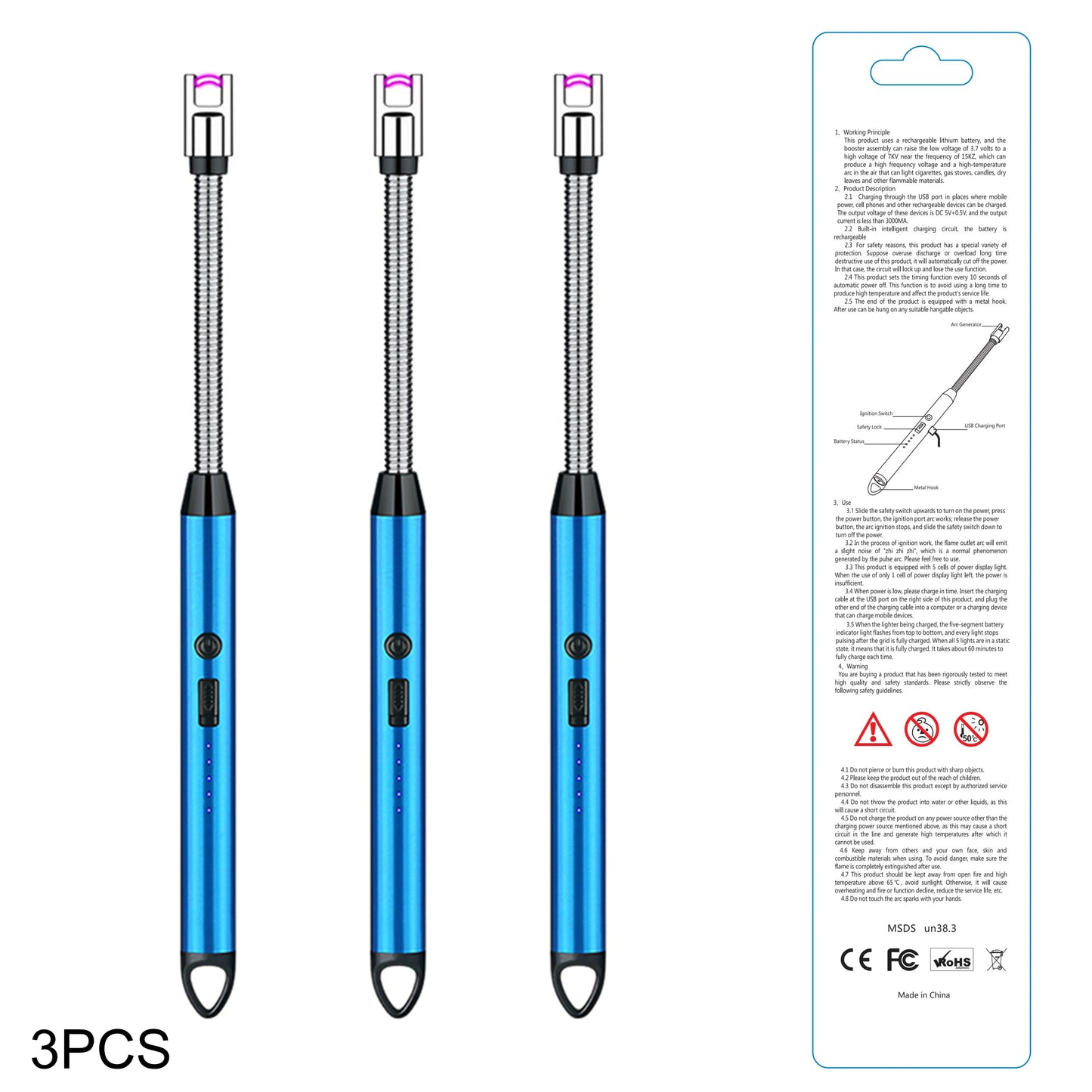 3PCS Rechargeable Electric Plasma Arc Lighters — Type-C Windproof Lighter for Kitchen, Candle, and BBQ Grill