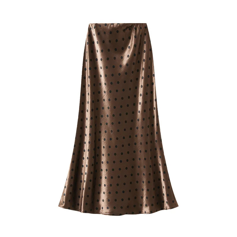 Seoulish Women’s Vintage Polka Dot Satin Mermaid Skirt – High Waist Midi Length Casual Spring Summer Fashion Skirt 2026
