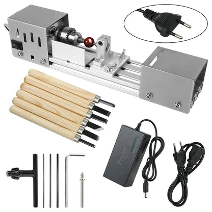 Mini Wood Lathe Machine - 12-24V DIY Rotary Tool for Woodworking, Buddha Pearl Grinding & Polishing Crafts