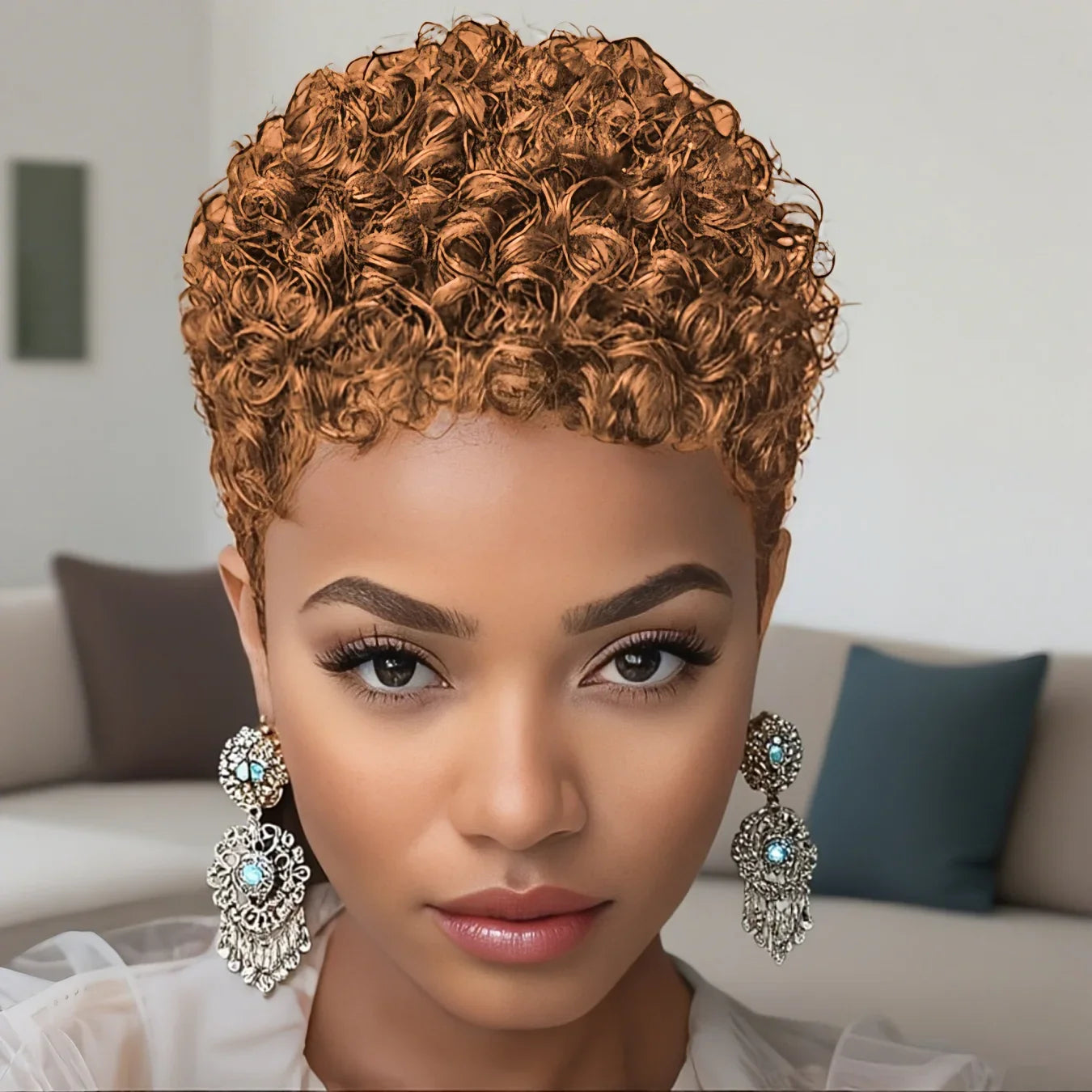 Short Afro Kinky Curly Human Hair Wig - Pixie Cut Full Machine-Made Wig for Women