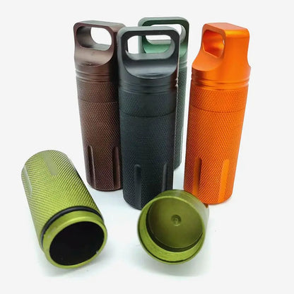 Aluminum Alloy Airtight Pill Container — Portable Waterproof EDC Single-Chamber Capsule Holder & Medicine Case