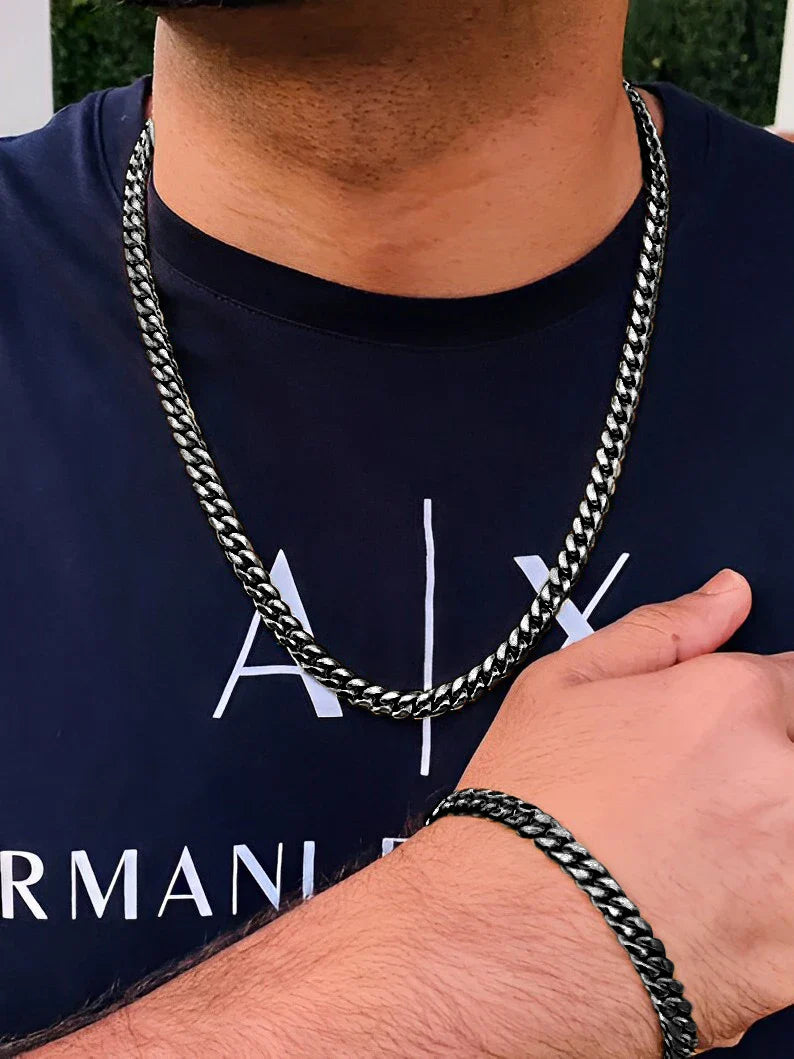 3-Piece Stainless Steel Jewelry Set – Men’s & Women’s Retro Bracelet, Necklace, Ring for Punk Hip Hop Fashion