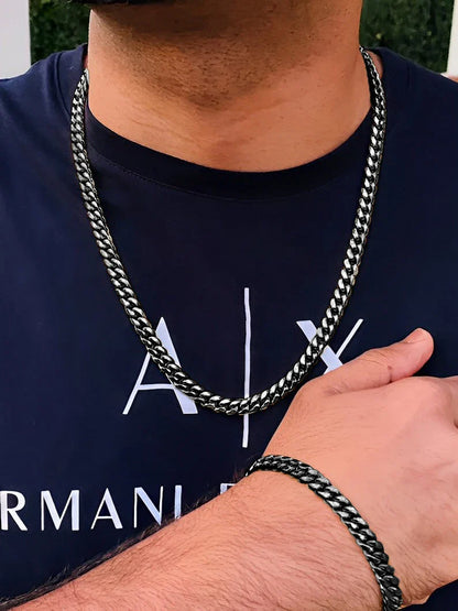 3-Piece Stainless Steel Jewelry Set – Men’s & Women’s Retro Bracelet, Necklace, Ring for Punk Hip Hop Fashion