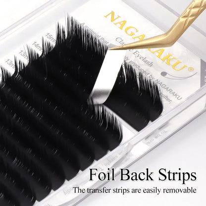 NAGARAKU Synthetic Mink Eyelash Extensions — 16 Lines, Mixed 7-15mm N/M/L/LB/LC/LD Curl High-Quality Individual Lashes