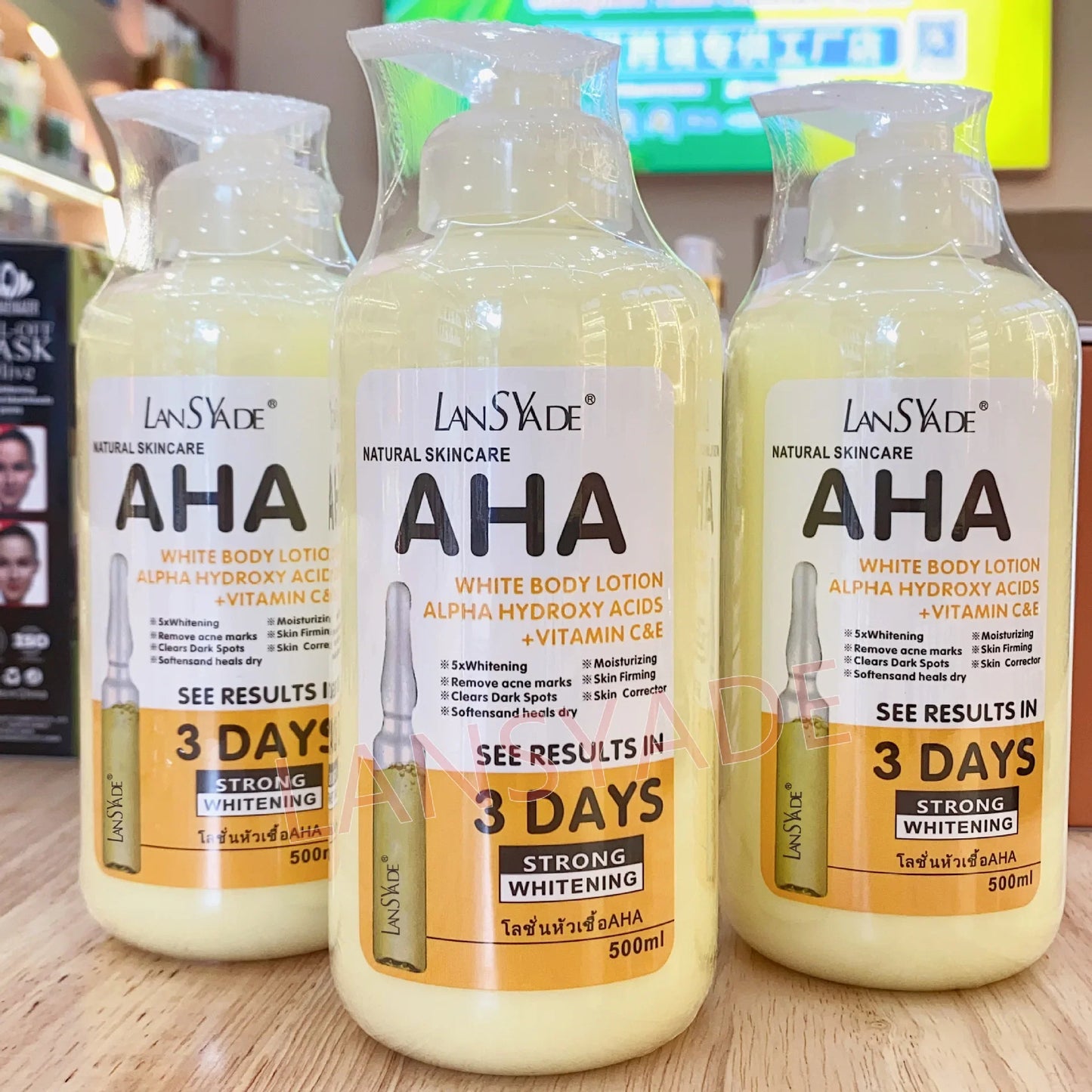 500ml Whitening Body Lotion with Alpha Hydroxy Acids, Vitamin C & E – Fast Moisturizing & Lightening Cream for Skin Brightening