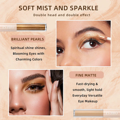 QIBEST Double-Head Glitter Liquid Eyeshadow – Contour Blush, Shimmer & Matte Pigment for Natural Cheek & Eye Makeup