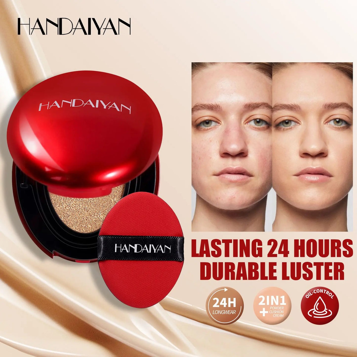 BB Cream Air Cushion Foundation - Full Coverage, Waterproof & Long-Lasting Brightening Makeup for Women - Korean Cosmetics