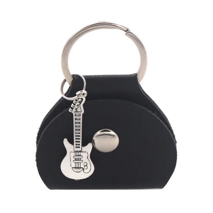 G92F Guitar Plectrum Holder — Leather Pick Case with Keychain & Small Pendant for Guitar Players