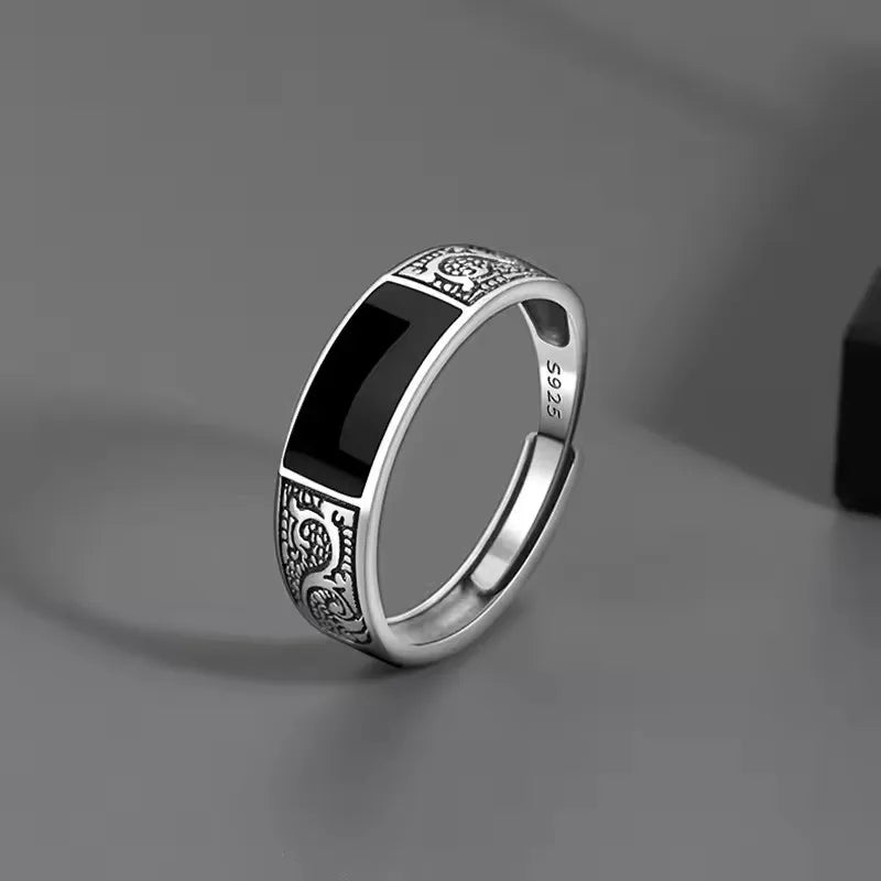 VENTFILLE 925 Sterling Silver Adjustable Ring – Vintage Hollow Line Punk Hip Hop Couple Jewelry