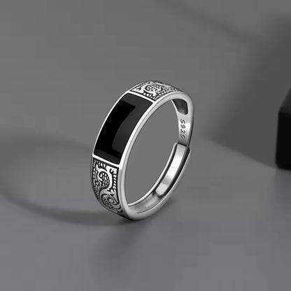 VENTFILLE 925 Sterling Silver Adjustable Ring – Vintage Hollow Line Punk Hip Hop Couple Jewelry