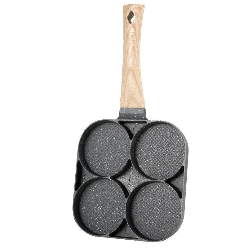 4-Hole Nonstick Omelette Pan — Thickened Breakfast Skillet for Eggs, Steak, Burgers, and Induction Cooking