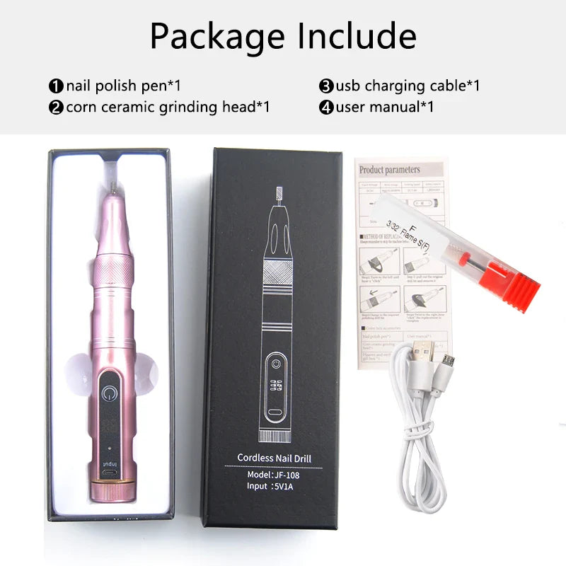 35000RPM Rechargeable Nail Drill Machine – Portable Cordless Manicure E-File for Cuticle & Nail Polishing
