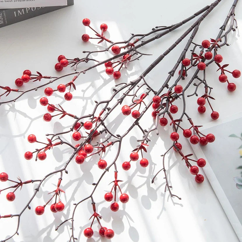 Artificial Holly Plant with Red Berries – Mini Decorative Bonsai for Home, Table, Garden, Festival, Party, Wedding, DIY Gifts