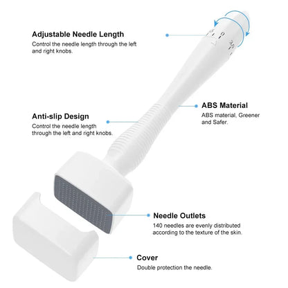 140A Derma Stamp Microneedling Face Roller – Adjustable Titanium Needle for Skincare, Beard Growth & Scalp Hair Treatment