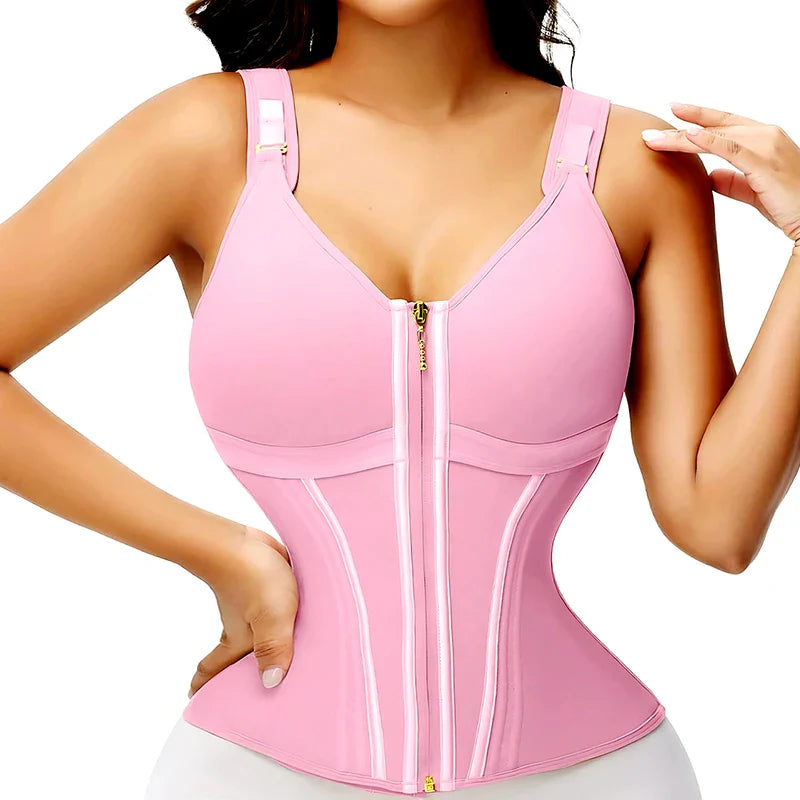 Double Compression Waist Trainer Corset – 17 Steel Bone Body Shaper Vest Bra, Flat Belly Slimming Fajas Colombianas