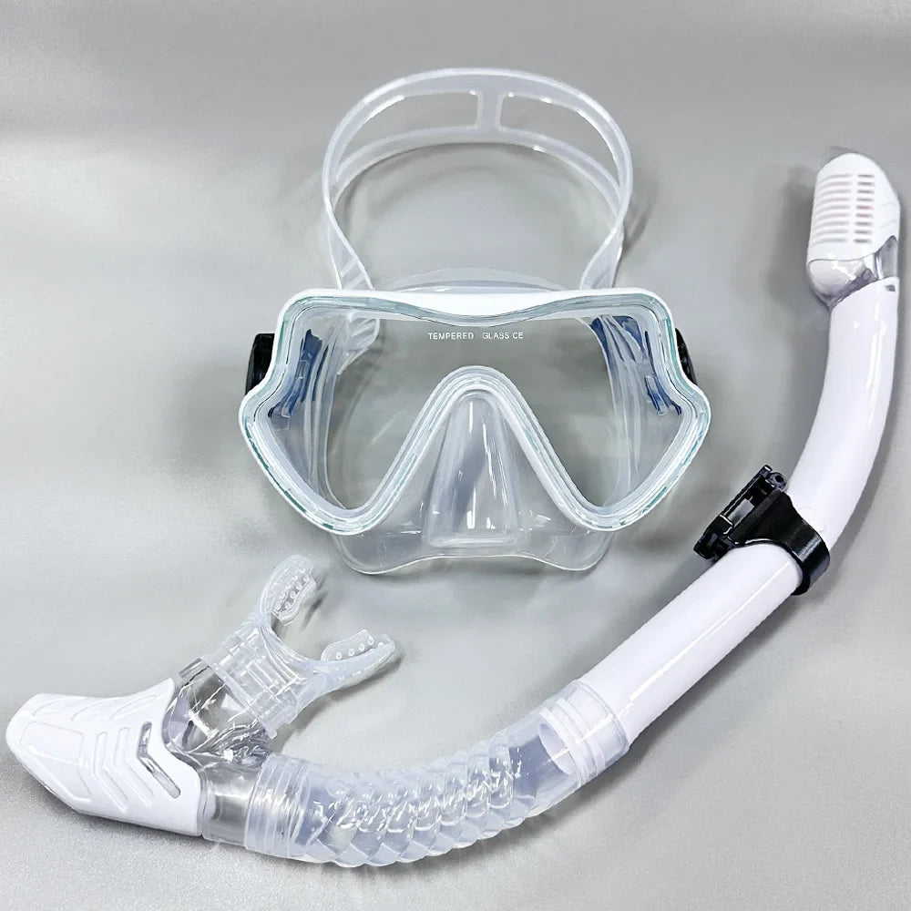 Tempered Glass Diving Mask & Snorkel Set - Panoramic Adult Scuba & Swimming Snorkeling Gear
