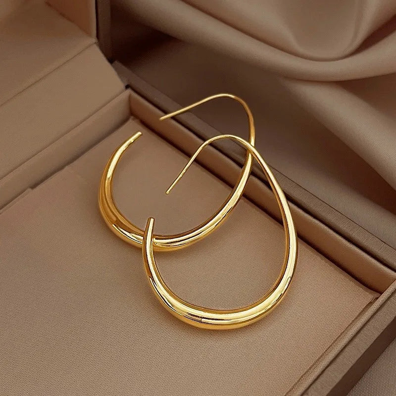 925 Silver Geometric Oval Hoop Earrings for Women – Simple Design Wedding & Party Jewelry (EH2008)