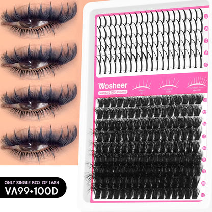 WOSHEER Lash Clusters Kit – Spiky Volume Individual Eyelash Extensions DIY Manga-Style Faux Mink Cluster Lashes