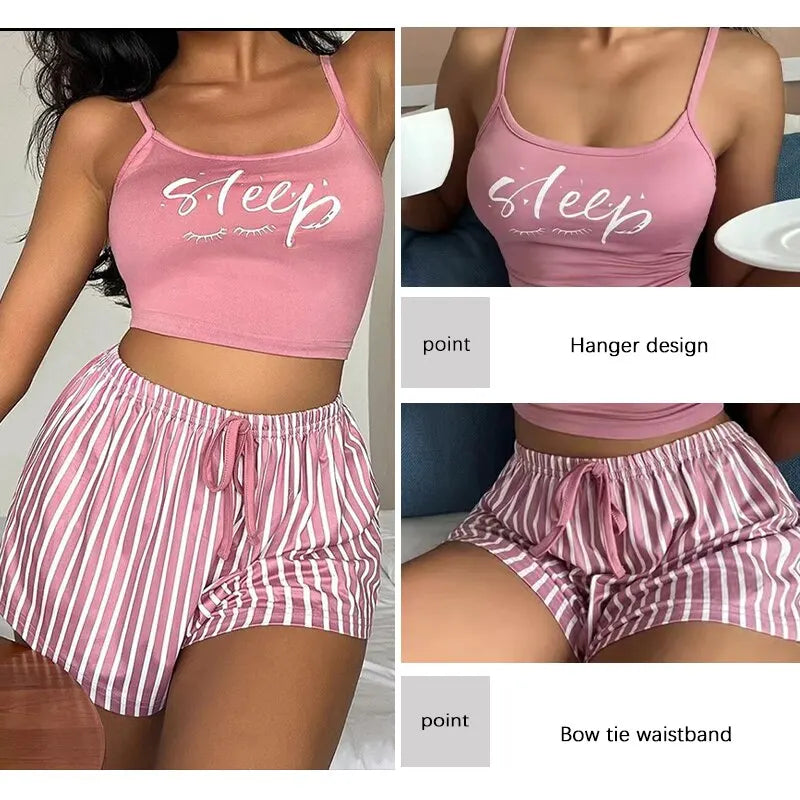 Summer Seduction: Sexy Women's Cotton Pajamas Set - Cute Sleeveless Tops and Shorts, Soft Sleepwear Nightwear for Females