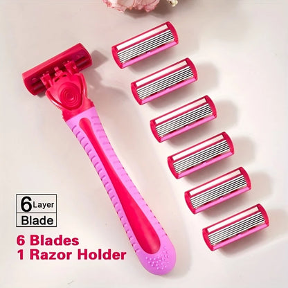 Women’s Manual Safety Razor Set – 1 Handle + 18pcs 6-Layer Stainless Steel Replaceable Blades