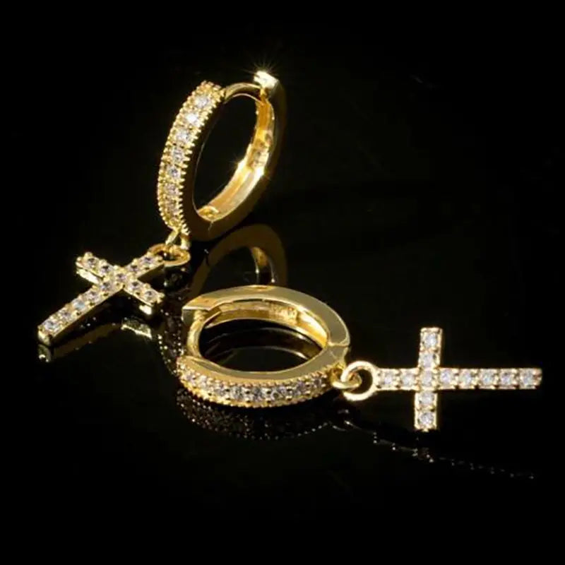 Classic Cross Crystal Earrings - Replaceable White Point-Drill Hip-Hop Party Jewelry for Women & Men