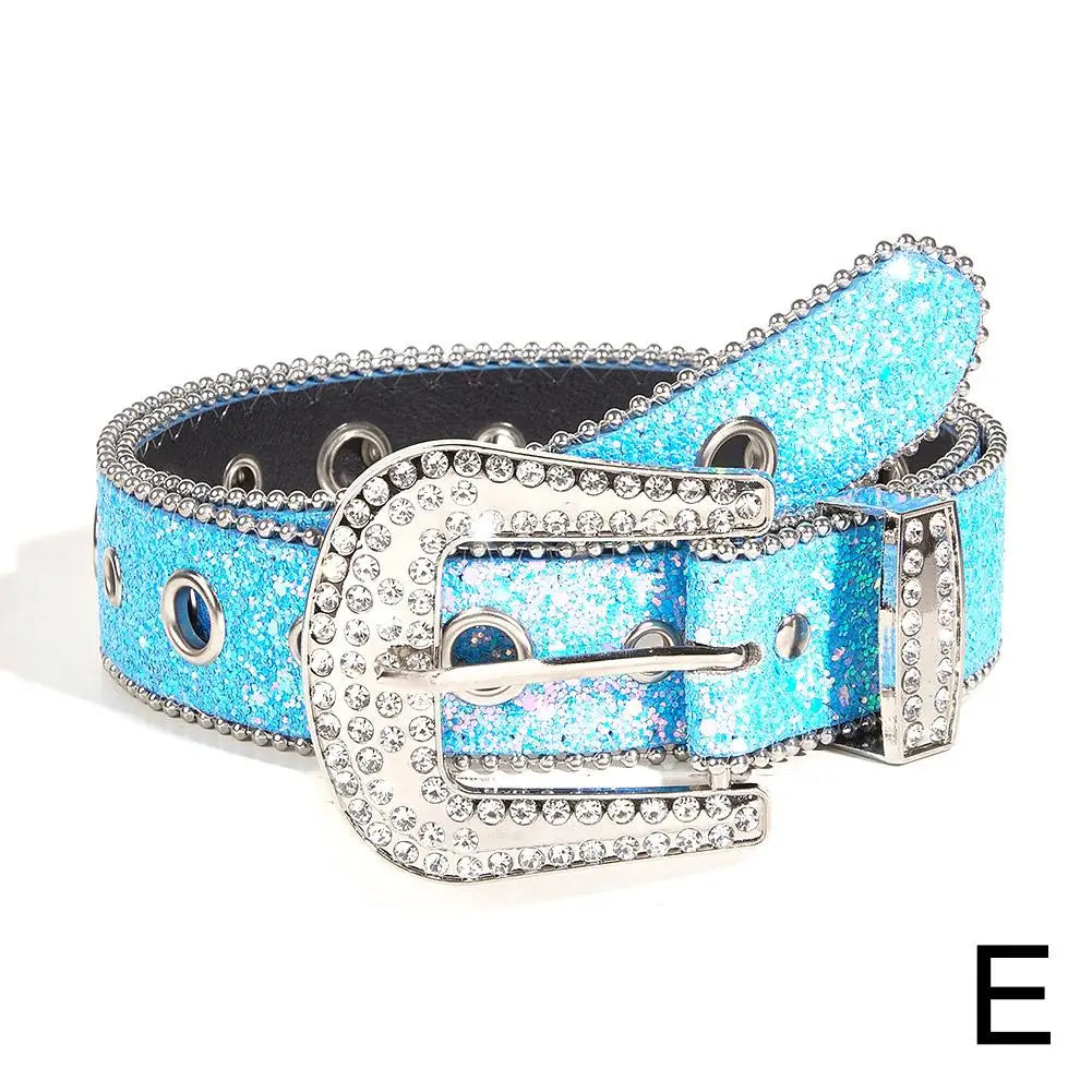 Skull Rivet Rhinestone PU Leather Belt – Trendy Solid Color Cowgirl & Cowboy Belt for Women & Girls