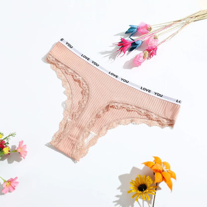 3Pcs Lace Thong Set - Women’s Low Waist Sexy Tanga Cotton Panties, T-Back Lingerie Underwear
