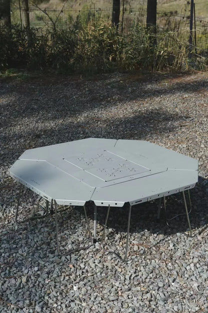 Homful Outdoor Multifunctional Stainless Steel Round Table – Foldable BBQ & Campfire Table for Camping
