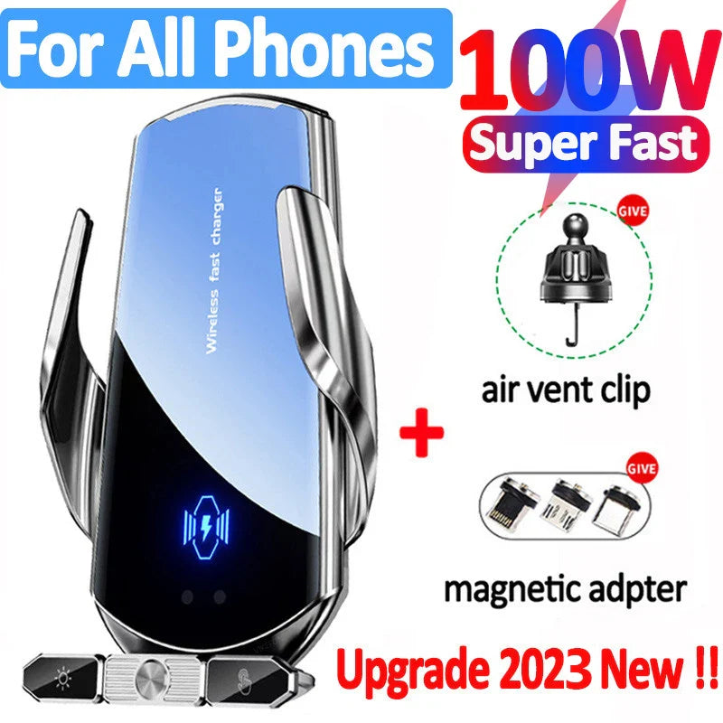 Car Magnetic Cell Phone Holder & Wireless Charger - 360° Rotatable Mount for iPhone 14, Xiaomi, GPS Support